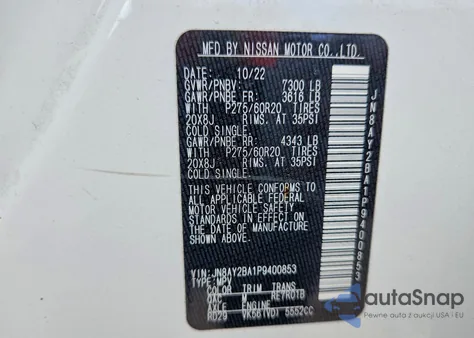2023 Nissan Armada Sl from USA, damaged, VIN JN8AY2BA1P9400853